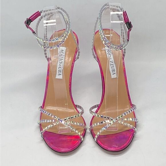 Aquazzura Dance Plexi 105 embellished PVC and iridescent leather sandals size 38 - Picture 5 of 15